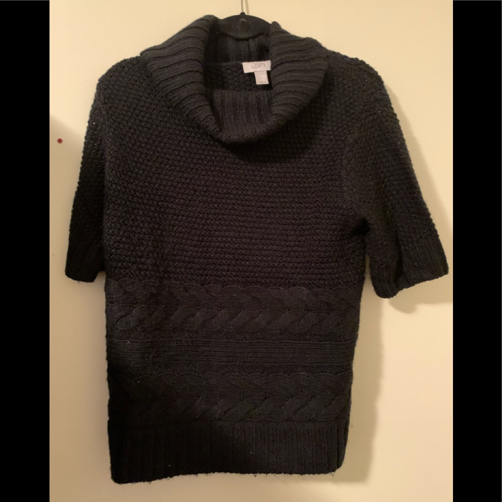 Black Short Sleeve Cowl Neck Sweater